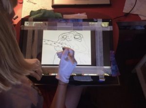 inking a cel on a makeshift light board